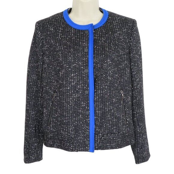 Rag & Bone Womens 6 Black Blue Wool Tweed Jacket Accent Snap Closure Zip Pockets - Picture 10 of 11